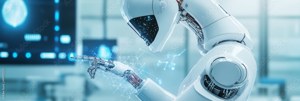 Aufkleber advanced robotic arm executing precise tasks in a futuristic laboratory setting, showcasing the powe