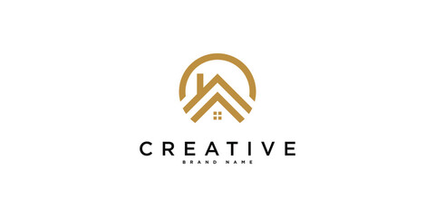 House logo design with creative modern outline concept. Premium Vector