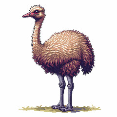 Pixelated game art 16 bit design of an emu on a white background