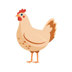 A cute cartoon-style illustration of a chicken with light brown feathers and a red comb. Perfect for farm-themed projects, children's books, or educational content about animals