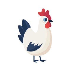 A cute cartoon-style illustration of a chicken with light brown feathers and a red comb. Perfect for farm-themed projects, children's books, or educational content about animals