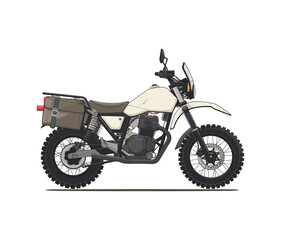 Obraz premium A detailed vector illustration of an adventure motorcycle, designed for off-road and rugged terrain. Ideal for outdoor, travel, and motorcycling-themed projects showcasing exploration and adventure