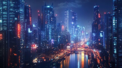 Futuristic Cityscape at Night