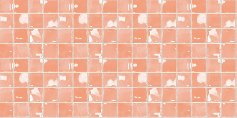 Fototapeta premium a seamless pattern of perfectly square, glossy faded apricot tiles with white grout