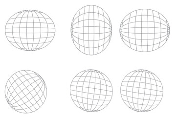 3d spheres globe earth. Linear globe grid in different angles.