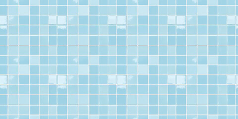 a seamless pattern of perfectly square, glossy baby blue tiles with white grout