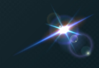 Realistic vector illustration flare, glowing effect. Sunbeam, sunlight glare effect, sun ray light.