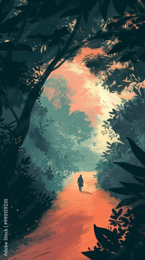 Poster minimalist lofi scene with a seamless pattern layout.