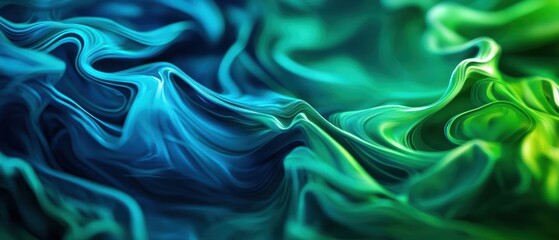 Fototapeta premium Abstract swirling fabric in blue and green tones, artistic background.