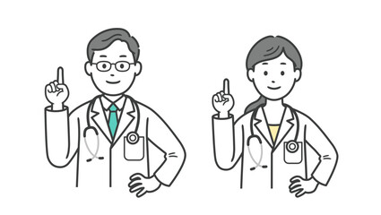 指差しをする医師男女の上半身イラスト
