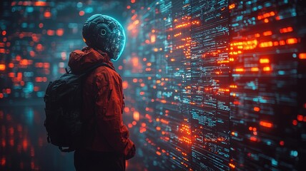 Futuristic AI Hacker in Digital Server Environment