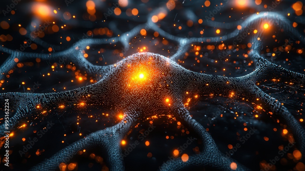 Poster abstract neural network with glowing particles