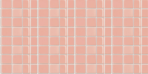 a seamless pattern of perfectly square, glossy muted coral tiles with white grout