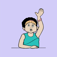 A child cartoon character raise your hand
