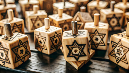 3D Eco-Friendly Watercolor Hanukkah Dreidels Seamless Tile Pattern � Sustainable Wooden Decor for Zero Waste Celebrations