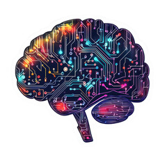 Fototapeta premium Colorful circuit brain illustration, white isolate background