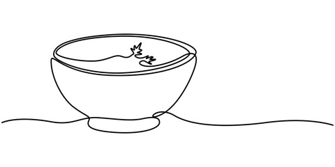 Continuous one single line of a soup with spoon food concept in silhouette on a white background. Linear stylized, Cartoon soup pictures for kids This is a vector illustration for preschool and home