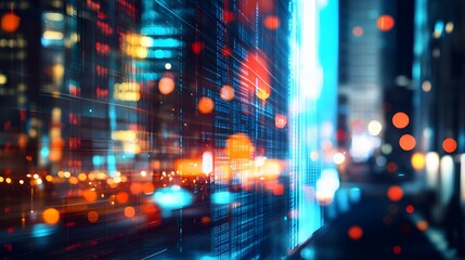 Obraz premium Rapid growth concept with blurred city abstract lights background. 