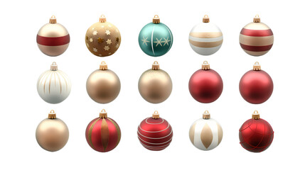 A collection of shiny golden Christmas ornaments and baubles hanging in a festive display, capturing the spirit of the holiday season