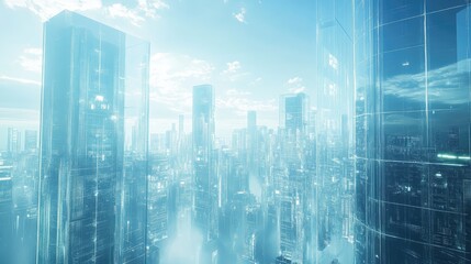 Obraz premium A futuristic cityscape, where the buildings are made of glass and light