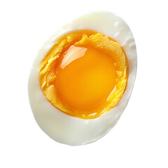 A white egg with a yolk inside isolated on white and transparent background. PNG cutout.