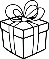 Unique line art drawing Gift box icon, isolated on white background.