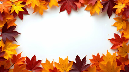 Obraz premium autumn leaves decoration on border of empty white color frame,forest leaves on border of white background for thanksgiving,halloween and autumn