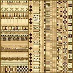 Seamless geometric pattern tribal motifs and lattice grids rendered in earthy tones for a natural rustic background