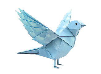Origami blue bird, isolated on transparent cutout background