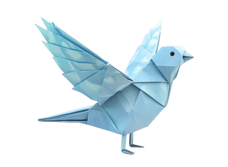 Origami blue bird, isolated on transparent cutout background