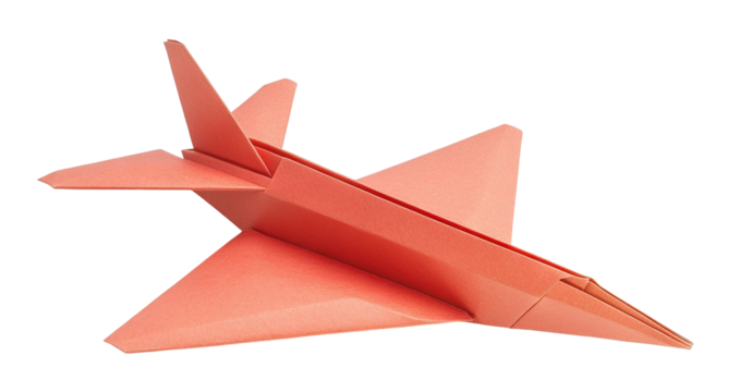 Origami paper airplane, isolated on transparent cutout background