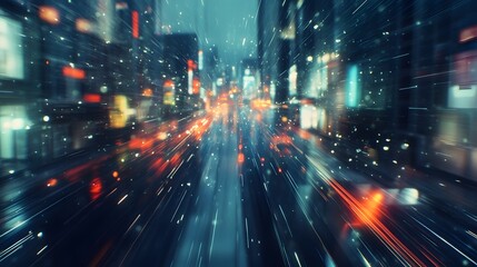 Obraz premium Rapid growth concept with blurred city abstract lights background. 