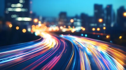 Rapid growth concept with blurred city abstract lights background. 