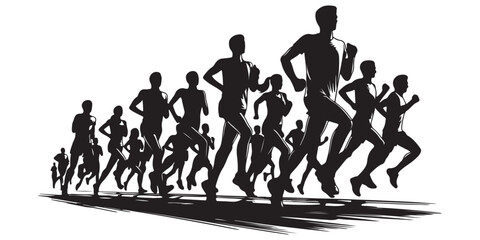 Silhouette of Marathon Runner men and women silhouette Set vector illustration design black and white