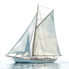 Fototapeta premium Sailboat with Open Sails Cruising through the Sea