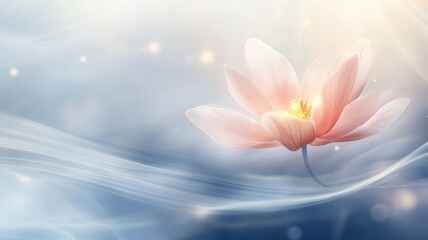 Obraz premium A serene pink lotus flower floats gracefully in soft blue tones, symbolizing tranquility and beauty in nature.