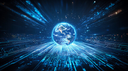 Obraz premium Futuristic Digital Globe with Data Streams and Technology Connections