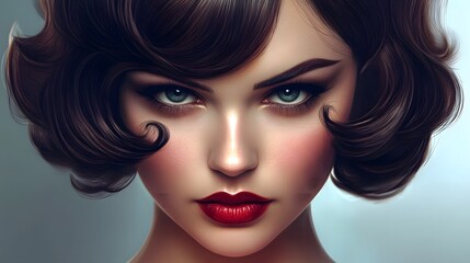 Fototapeta premium Retro bob with finger waves, stylish and vintage, hyper real, high quality, sharp images, graphic, illustration