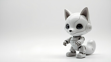 Fox White Background Cyber Robot Toy And Copy Space 