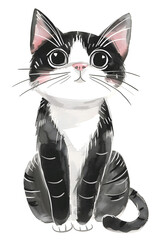 This beautiful watercolor painting features an adorable black and white kitten with sweet and innocent eyes, making it an attractive choice for pet lovers and art enthusiasts
