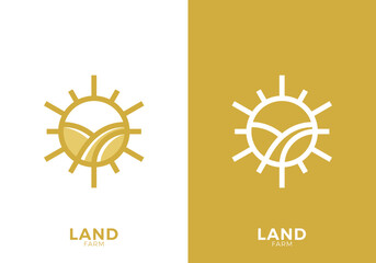 landscape with sun logo. creative agriculture symbol vector design	