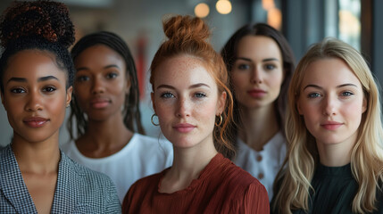 Obraz premium Diverse Group of Professional Women Standing Together in Office Setting