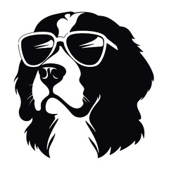 Sunglasses-Wearing Bernese Mountain Dog Silhouette – Vector Illustration, Transparent Background