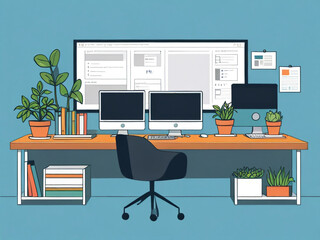 desk with computer