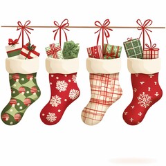 Colorful Christmas Stockings Filled with Gifts and Candy