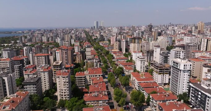 Bagdat Avenue in Istanbul, Turkey - Famous Shopping Street. Beautiful Aerial View