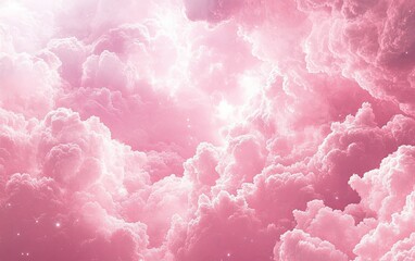 A dreamy, ethereal scene of soft pink clouds illuminated by light, creating a serene and whimsical atmosphere.
