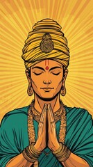 Brahma depicted in traditional Indian art style, vivid colors and textures, symbolic of Hindu religious beliefs
