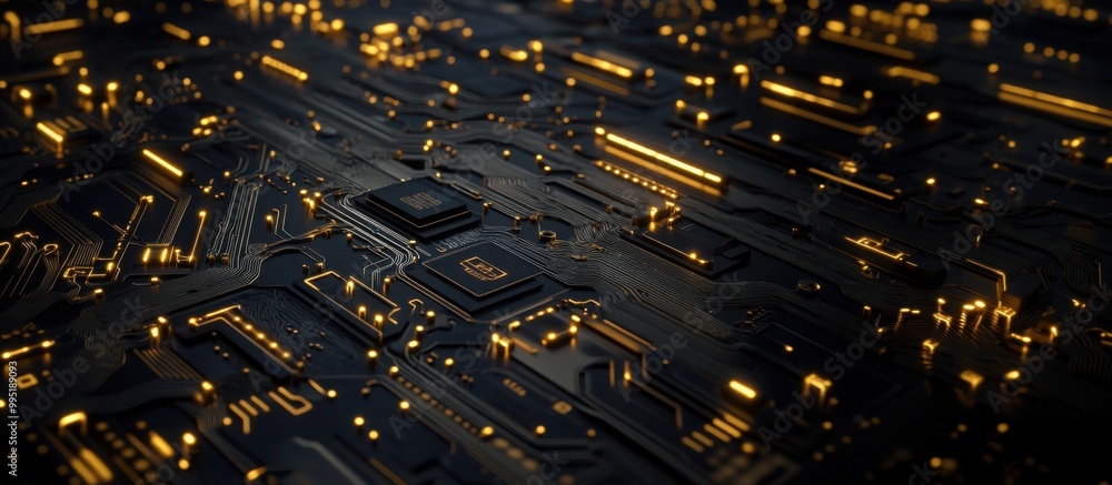Poster a high-quality pattern featuring interconnected microchip designs and circuit board elements