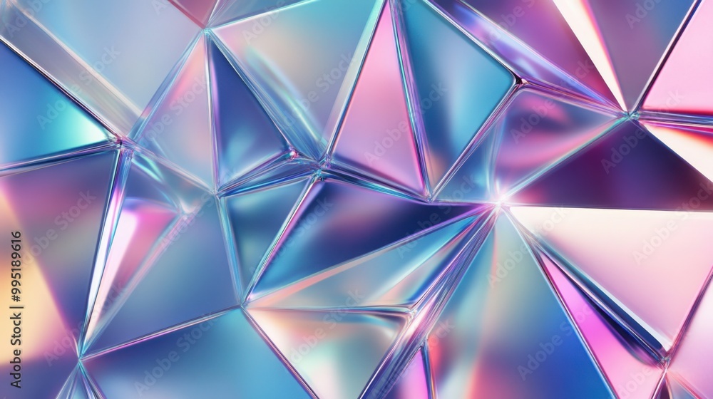 Poster a high-tech pattern featuring geometric shapes like triangles and hexagons with a holographic, iride